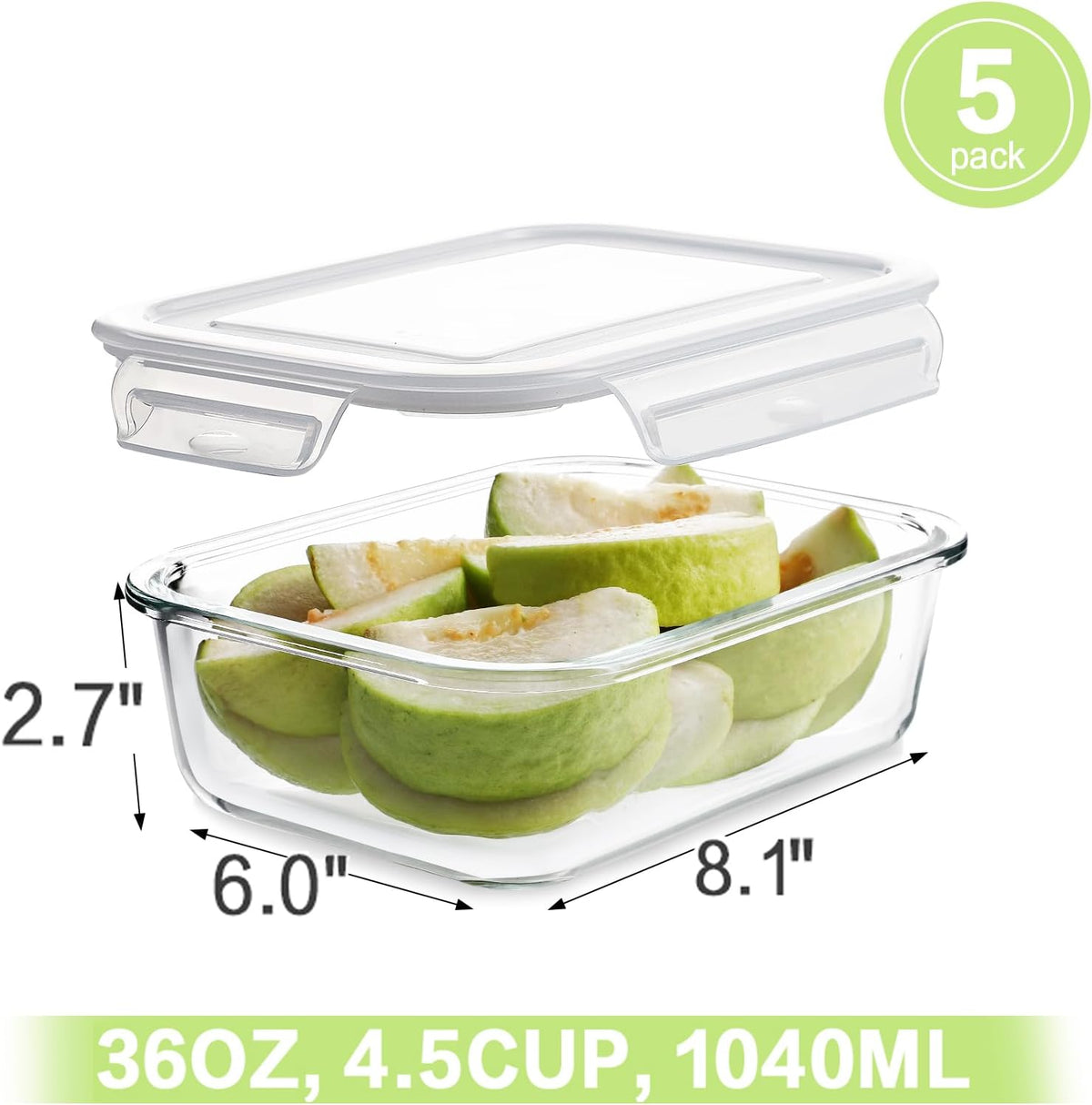 HOMBERKING Borosilicate Glass Meal Prep Containers with Locking Lids, Glass Food Storage Containers Set, Airtight Lunch Bento Boxes, BPA-Free & Leak Proof, 36oz & 14oz, Freezer, Oven Safe