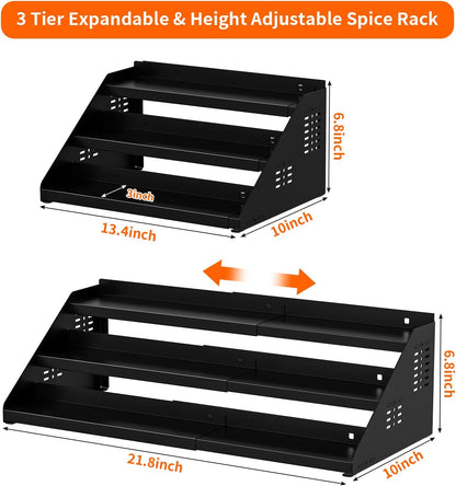 RCHYFEED Spice Rack Organizer for Cabinet, 3 Tier Spice Rack Expandable(13.4"-21.8"), Height Adjustable Spice Organization Shelf Metal Display Shelf, Spice Organization for Cabinet Countertop Pantry