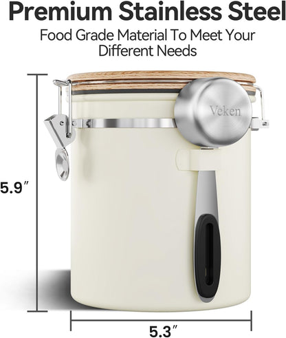 Veken Coffee Canister with Window, Family Choice Awards Winner, Airtight Stainless Steel Home Kitchen Food Storage Container with Lids for Grounds, Beans, Tea, Flour,Cereal,Sugar Jars,Scoop,16OZ,Black