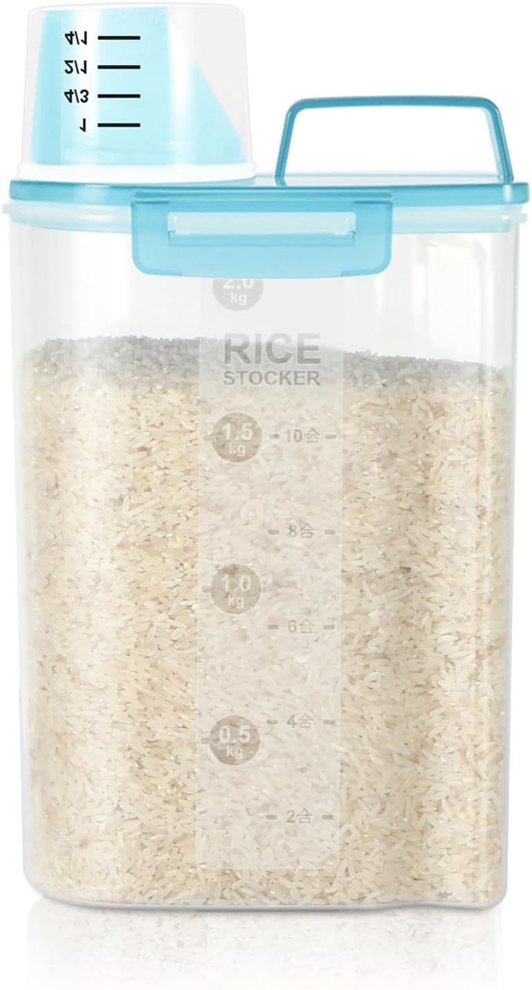 LEAWALK Airtight 4 LBS Rice/Cereal/Dry Food Storage Container BPA Free, 2.11Qt Clear Plastic Kitchen and Pantry Organization Bin Suitable for Oats, Flour, Sugar, Pasta, Pet Food, etc (Clear Grey)