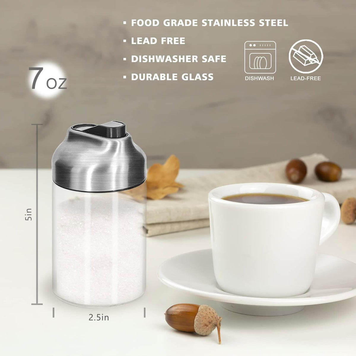 Aelga Glass Sugar Dispenser with Pour Spout, Weighted Pourer, Coffee Bar Accessories for Coffee, Tea and Baking