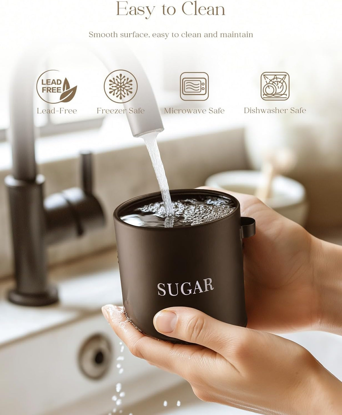 AISBUGUR Sugar Bowl with Lid and Spoon: 17oz Metal Sugar Container - Airtight Food Sugar Jar - Coffee Bar Accessories - Countertop Kitchen Decor (White)