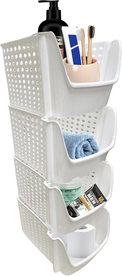 TidyFriend Small Stackable Storage Bins for Toy Organizer and Storage, Toy Storage Organizer for Kids Room and Home Organization (White)