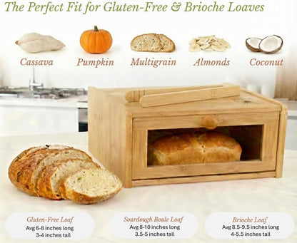 Chiron’s Pantry Bread Box with Clear View Window, Premium Bamboo Bread Storage for Kitchen Countertop, Farmhouse Organizer with Lid for Brioche, Gluten‑Free Loaves and Everyday Baked Goods