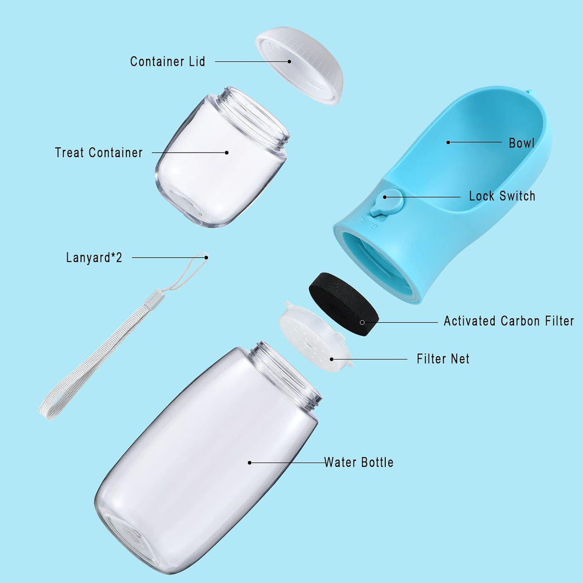 Cibaabo Dog Water Bottle with Food Container, Travel Puppy Water Bowl, Portable Pet Dispenser, Girl Dog Mom Gifts Accessories Stuff Essentials Necessities for Yorkie Chihuahua Cat Walking and Hiking