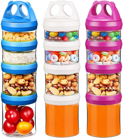 SELEWARE Portable Stackable Food Storage Containers for Snacks Formula Powder and Drinks Twist Lock System Airtight Leak-proof BPA and Phthalate Free 4 Piece Jars 31oz Blue