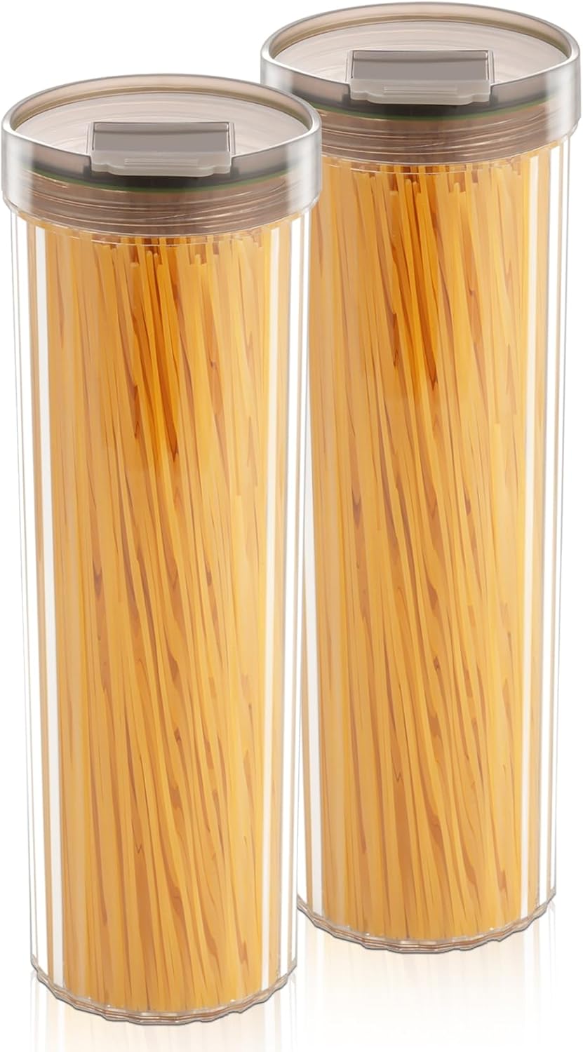 Tall Spaghetti Pasta Storage Container - 48oz Clear Pasta Holder Airtight Spaghetti Container Storage with Lid for Kitchen Pantry organize Linguini Lasagna Noodle Oats Coffee beans Rice Flour Oatmeal