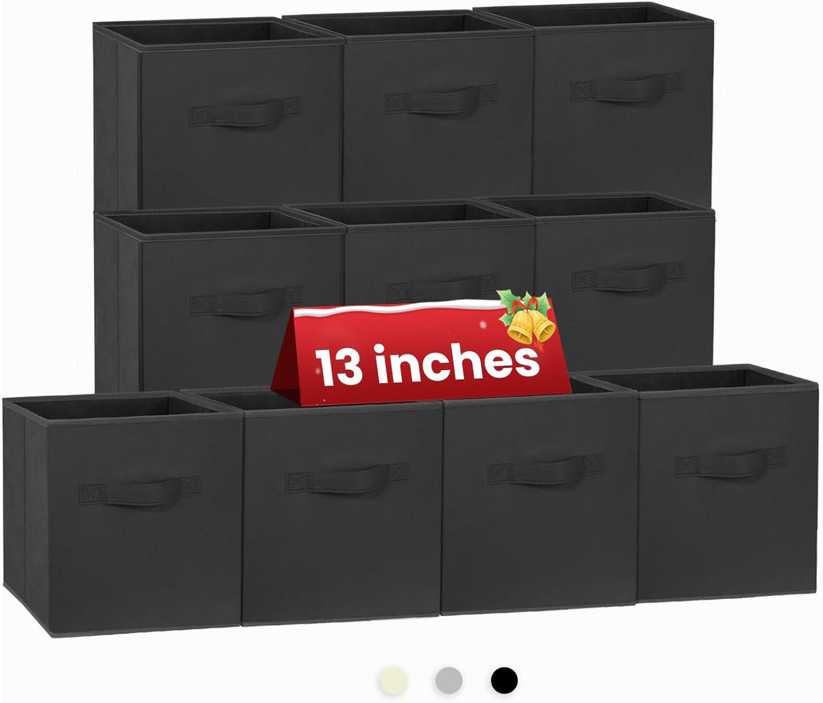 Criusia Large Storage Cubes, 13x13 Cube Storage Bins (Set of 10), Fabric Collapsible Storage Bins with Dual Handles, Foldable Cube Baskets for Shelf, Closet Organizers and Storage Box (Grey)