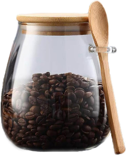 CNWSGEM Sugar Bowls Sugar Container 25.36 FL OZ Glass Coffee Canister Airtight Food Storage Jar with Lid and Spoon Candy Jar Coffee Bar Accessories Storage Beans Powder (Conical)
