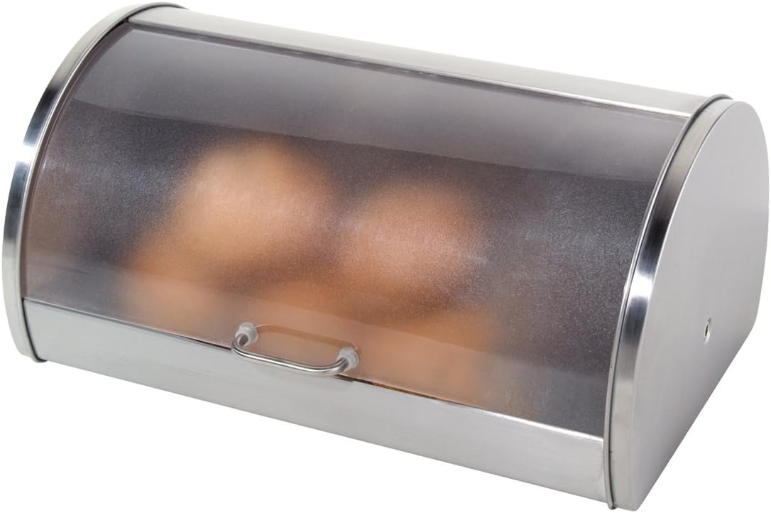 Oggi Stainless Steel Roll Top Bread Box for Kitchen Countertop with Tempered Glass Lid - Fits Multiple Large Loaves of Bread and Other Freshly Baked Goods Including Cookies, Bagels, Muffins