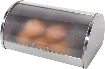 Oggi Stainless Steel Roll Top Bread Box for Kitchen Countertop with Tempered Glass Lid - Fits Multiple Large Loaves of Bread and Other Freshly Baked Goods Including Cookies, Bagels, Muffins