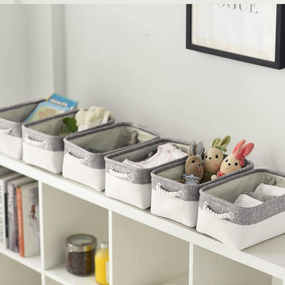 Fabric Storage Bins 12x8x5 inch [6-Pack] with Rope Handles - Decorative Baskets for Organizing