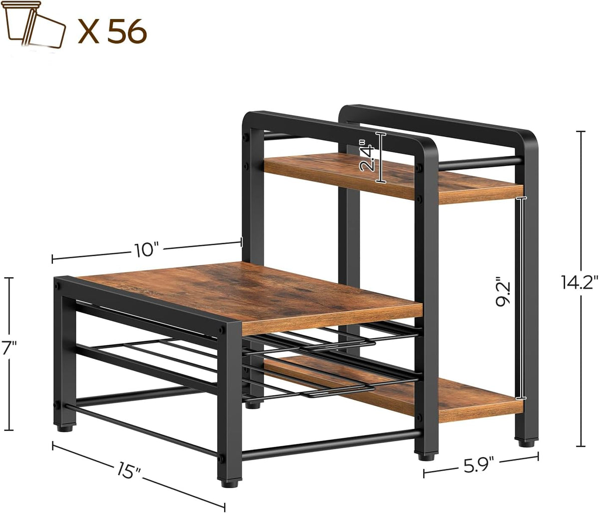 YATINEY Coffee Pod Drawer Holder, Holder for K Cup, Coffee Pod Organizer with 2-Tier Sliding Storage Drawer and Countertop, 56 Pods Capacity, Rustic Brown and Black KH01BR
