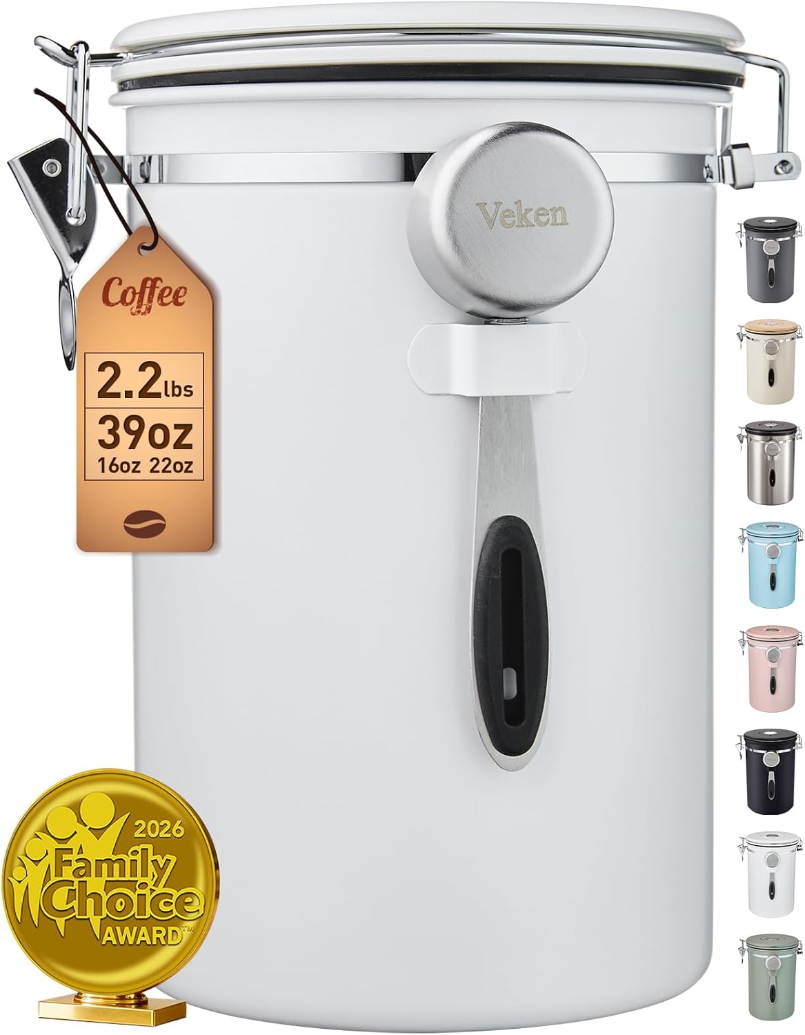 Veken Coffee Canister, 39OZ Large, Mothers Day Gifts For Women, Airtight Stainless Steel Food Storage Container for 2.2lbs Coffee Beans, Ground, Sugar, Tea, Flour, Cereal,Kitchen Bar Accessories,Cream