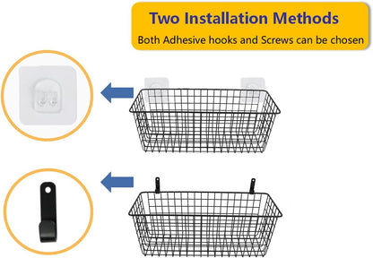 Joben Oligey 3 Set [Extra Large] Hanging Wall Baskets ,Wire Basket For Storage Pantry, Farmhouse Food Storage Kitchen Pantry Laundry Closet Garage RV ,Black