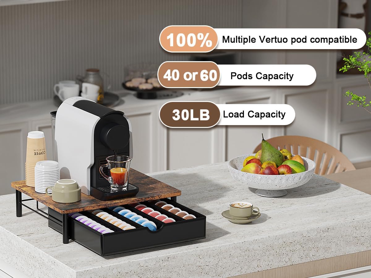 gianotter Crystal Tempered Glass Vertuo Pod Holder Drawer, Compatible with Nespresso Vertuo Capsules, Compatible with 40 Large or 60 Small Nespresso Capsule Organizer (transparent)