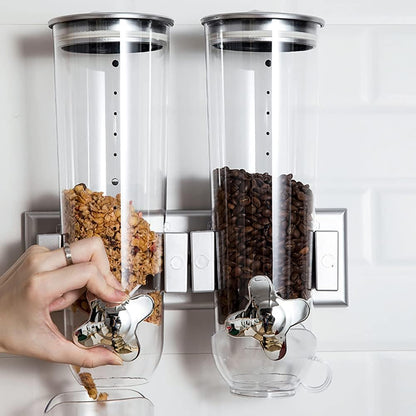 2 Pack Cereal Dispensers,Cereal Containers Storage,Wall-mounted Food Dispenser,Large Capacity Candy Dispenser,Convenient Storage Dual Control for Candy Oatmeal Coffee Bean Nuts (Silver)