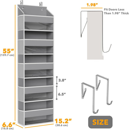 SpaceAid Over The Door Organizer with 5 Large Pockets and 10 Mesh Side Pockets, 5 Layers Door Organizer Hanging with Clear Window for Bedroom, Bathroom, Pantry and Nursery, Gray
