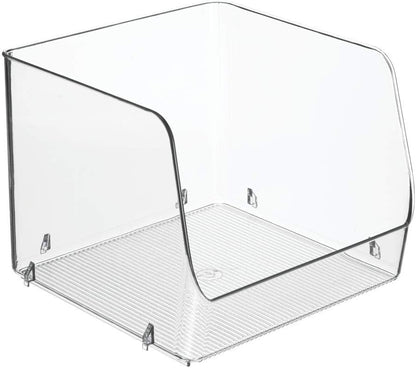 mDesign Wide Stackable Plastic Food Storage Organizer Bin Basket with Open Front for Household Kitchen Cabinets, Pantry, Offices, Closets, Bedrooms, Bathrooms - 10.2" Wide, 2 Pack - Clear