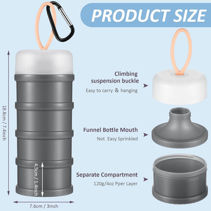 Baderke 2 Pcs Protein Powder Container with Funnels Stand, 4 Stackable Leakproof Protein Powder Dispenser, Portable Keychain Powder Container for Workout, Fitness, Travel(Gray, White)