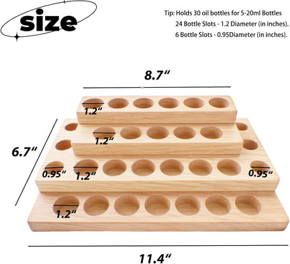 Essential Oil Display Stand 4 Tier Essential Oil Holder Solid Wood Essential Oil Rack for 24 Bottles Tabletop Display Holder Bottle Organizer for 5-20ml Bottles Display for Essential Oils