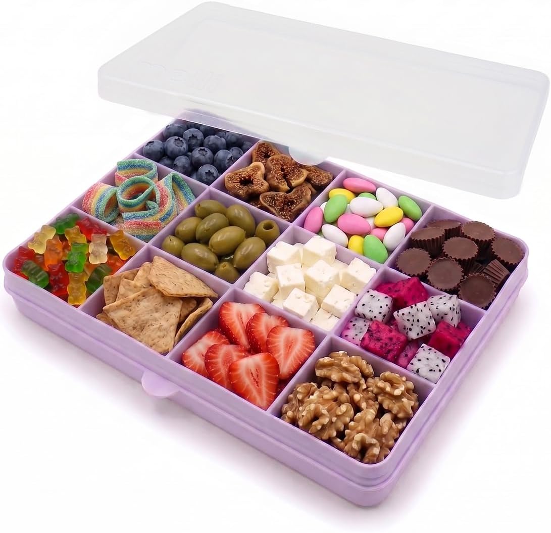 melii Snackle Box |12-Compartment Snack Container with Removable Dividers, BPA-Free Food Storage for Travel, School & On-the-Go Snacks, Kids & Family Organizer (Grey)