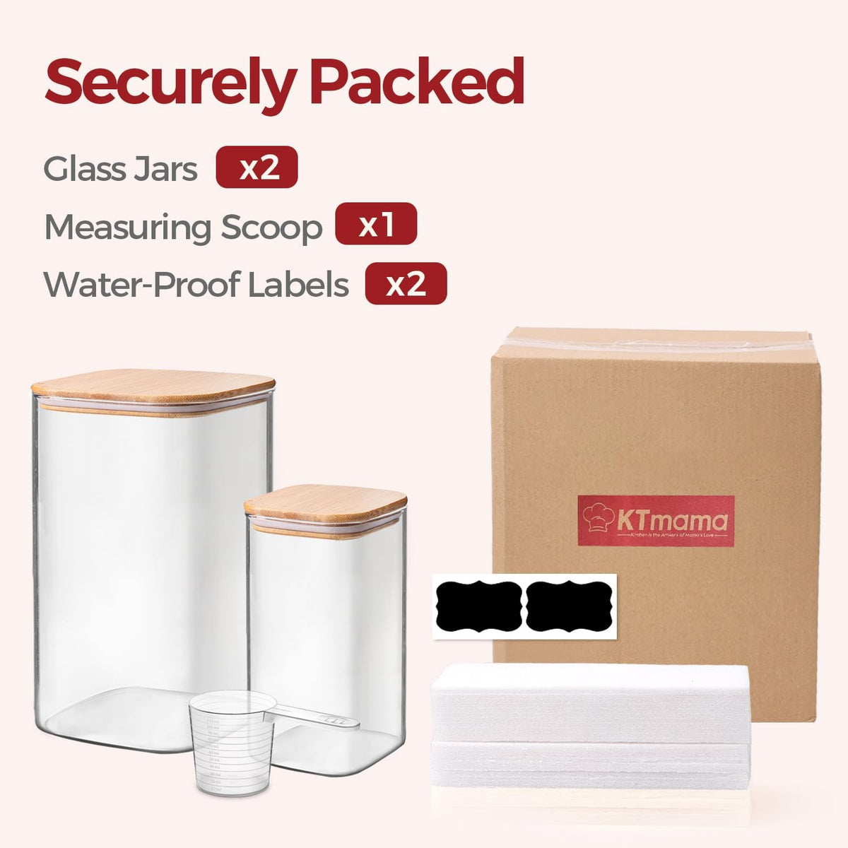 1Qt Airtight Glass Canisters with Bamboo Lid, Square Pantry Storage Containers for Coffee, Cookie, Candy, Snack, Nuts, Dry Goods - Kitchen & Pantry Organizers and Storage Containers