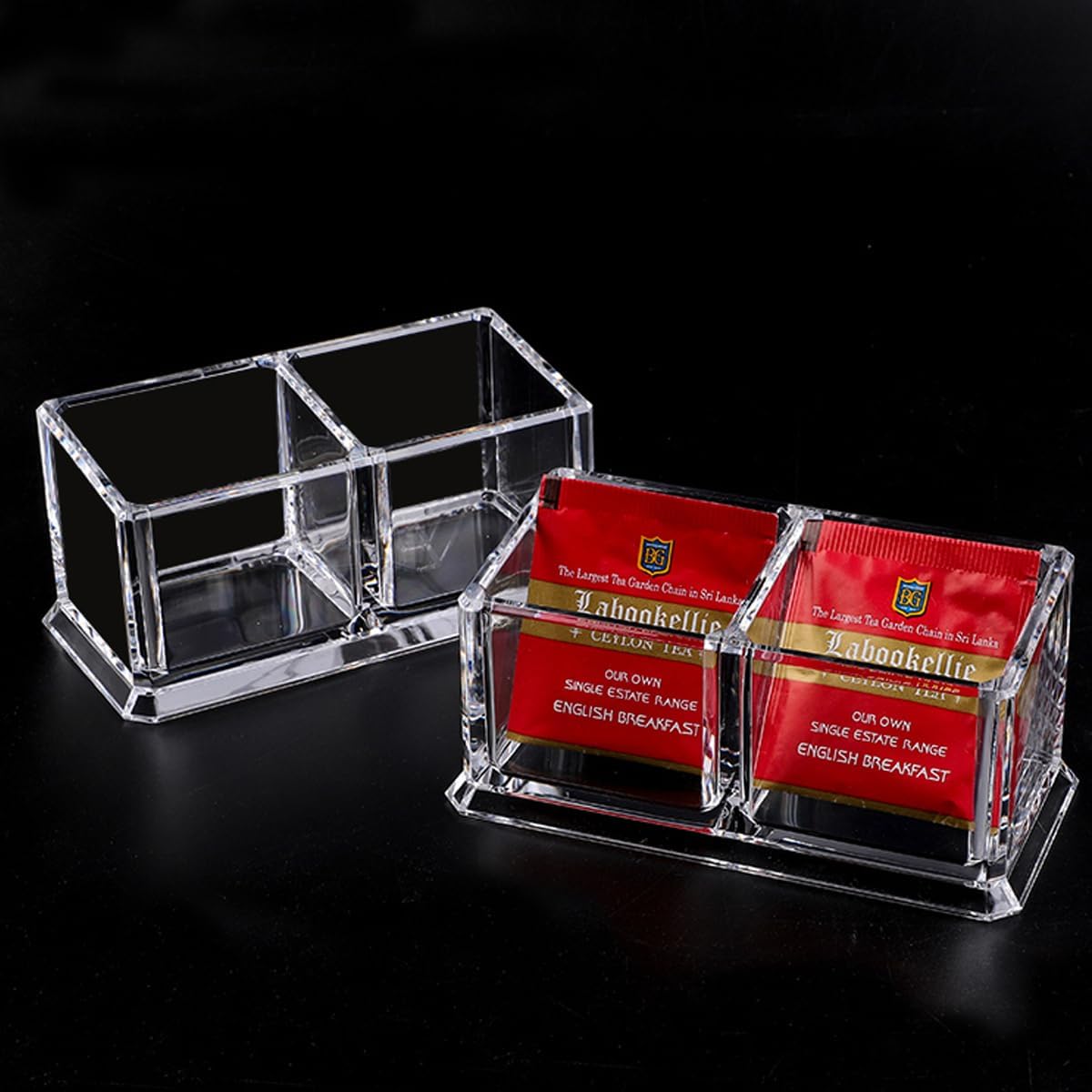 Clear Acrylic Two Lattices Tea Bags Holder Coffee Sugar Bag Case Guest Room Storage Boxes YTBH-001