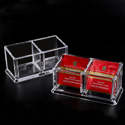Clear Acrylic Two Lattices Tea Bags Holder Coffee Sugar Bag Case Guest Room Storage Boxes YTBH-001