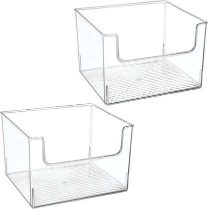mDesign Modern Plastic Open Front Dip Storage Organizer Bin Basket for Bathroom Organization - Vanity Shelf, Cubby, Cabinet, and Closet Organizing Decor - Ligne Collection - 2 Pack - Clear