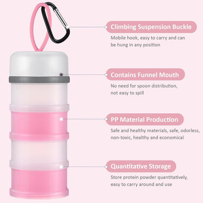 Baderke 2 Pcs Protein Powder Container with Funnels Stand, 4 Stackable Leakproof Protein Powder Dispenser, Portable Keychain Powder Container for Workout, Fitness, Travel(Gray, White)