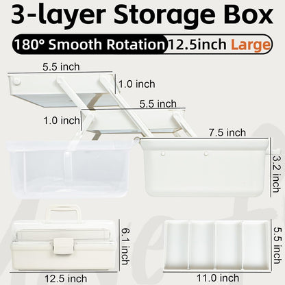 TERGOO 12.5in 3-Layer Multipurpose Craft Organizers and Storage with Adjustable Dividers, Portable Tackle Box, Folding Art & Craft Case for Medicine, Tool, Sewing Organizer (Haze Green)