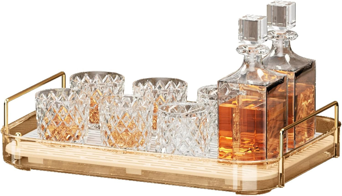 Seoneiro Whiskey Tray, Glass Cup Rack, Mug Holder, Coffee Cup Organizer, Bathroom Countertop Organizer with Drain Board Wine Glass Decorative, Food Tray, Kitchen Spice Rack