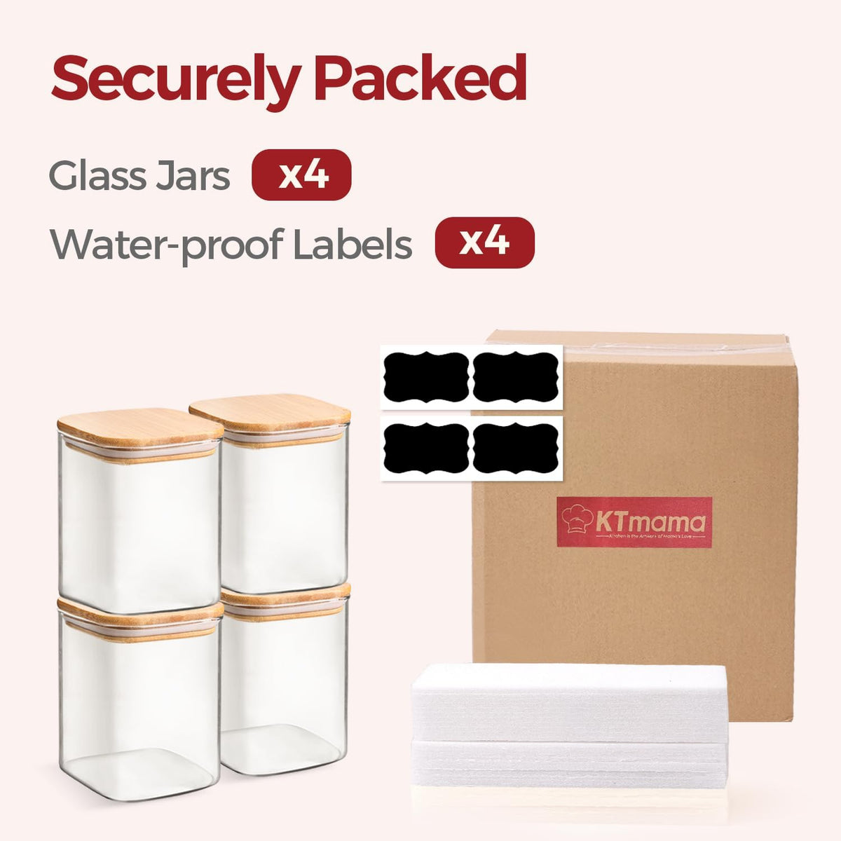 1Qt Airtight Glass Canisters with Bamboo Lid, Square Pantry Storage Containers for Coffee, Cookie, Candy, Snack, Nuts, Dry Goods - Kitchen & Pantry Organizers and Storage Containers