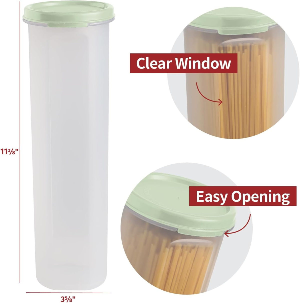 Tall Clear Spaghetti Pasta Container Storage With Lid.Multi-Purpose Kitchen Pantry Organization And Food Storage For Noodles Beans Straws - Airtight Leakproof Spaghetti Keeper BPA Free 37 oz.