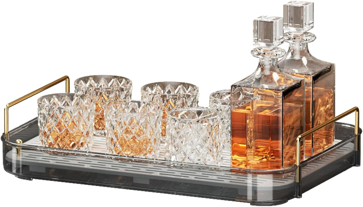Seoneiro Whiskey Tray, Glass Cup Rack, Mug Holder, Coffee Cup Organizer, Bathroom Countertop Organizer with Drain Board Wine Glass Decorative, Food Tray, Kitchen Spice Rack