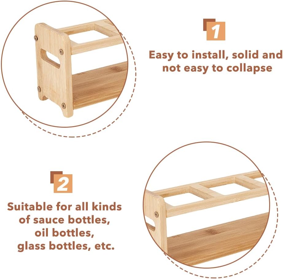 SUPERFINDINGS 4 Holes Wooden Kitchen Spice Bottle Organizer Rack 35.2x8x11cm Rectangle Slot Oil Vinegar Bottle Storage Display Rack Minimalism Kitchen Dispenser Olive Jar Standing Shelf Rack