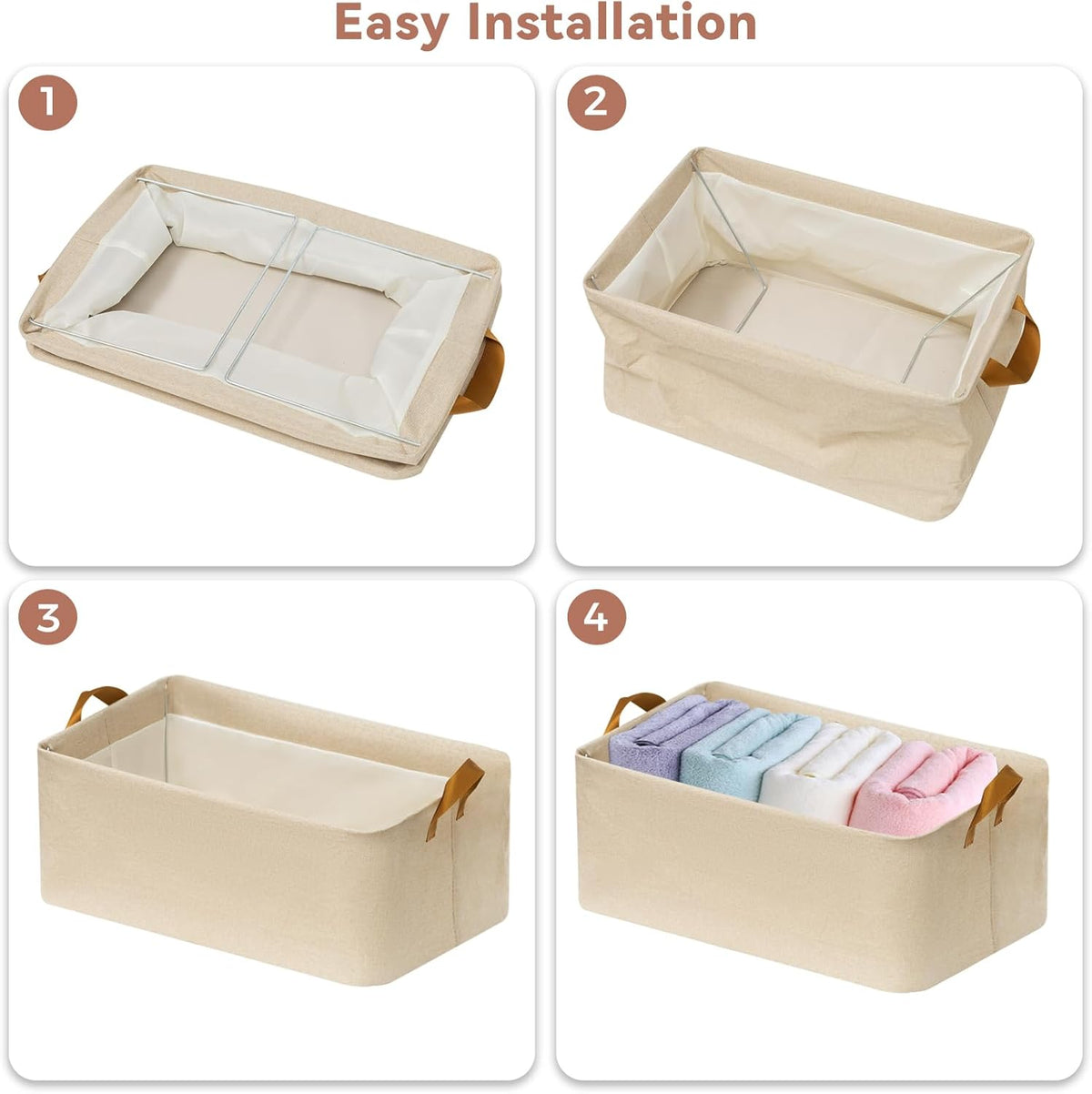 SNWDN Closet Cloth Storage Bins for Shelves, Medium Storage Baskets for Shelves, Fabric Bins for Closet organization with Handles（ Gray 15''L x 10''W x 8''H）