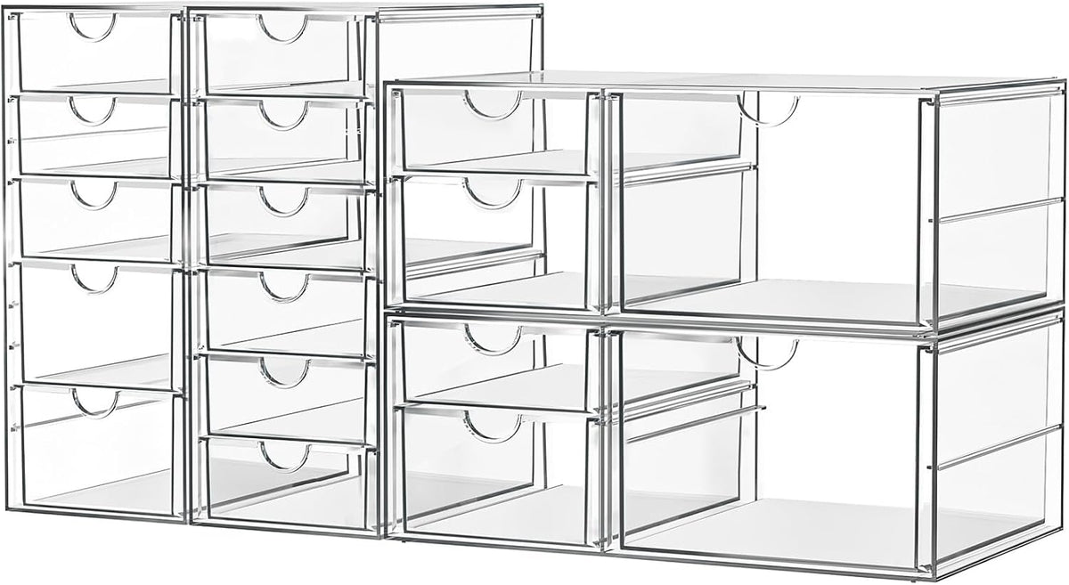 Acrylic Makeup Organizer with 13 Drawers, Bathroom Counter Organizer, Acrylic Organizers, Desk Organizer, Office Supplies, Storage Drawers for Cosmetic, Pencil, Coffee, etc 3 Pack