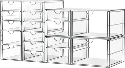 Acrylic Makeup Organizer with 13 Drawers, Bathroom Counter Organizer, Acrylic Organizers, Desk Organizer, Office Supplies, Storage Drawers for Cosmetic, Pencil, Coffee, etc 3 Pack