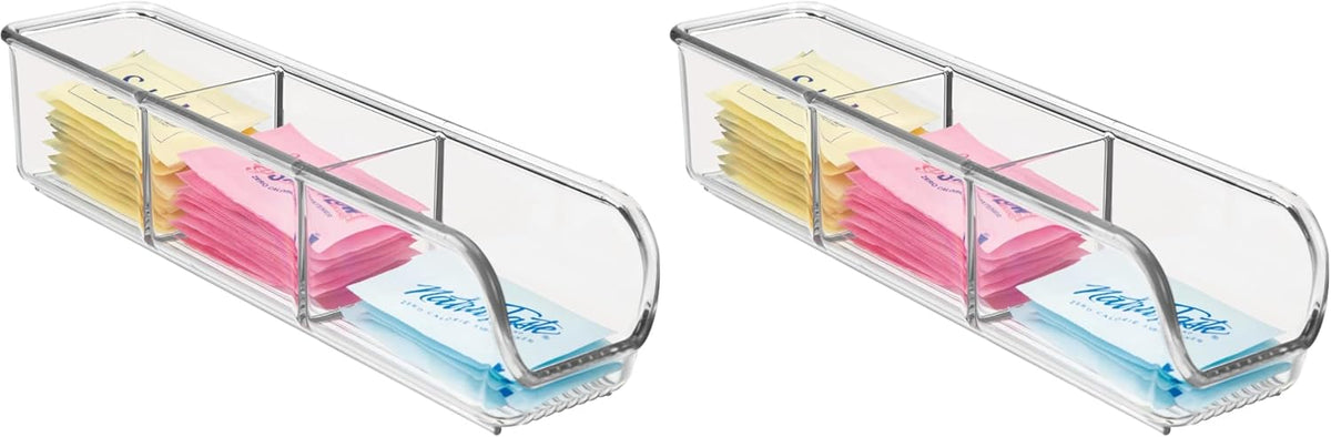 iDesign Plastic Packet and Tea Bag Organizer - Kitchen Storage Containers for Sugar, Salt, Pepper, Sweeteners, Tea Bags, Spices, The Linus Collection - 2.25" x 9" x 2", Clear