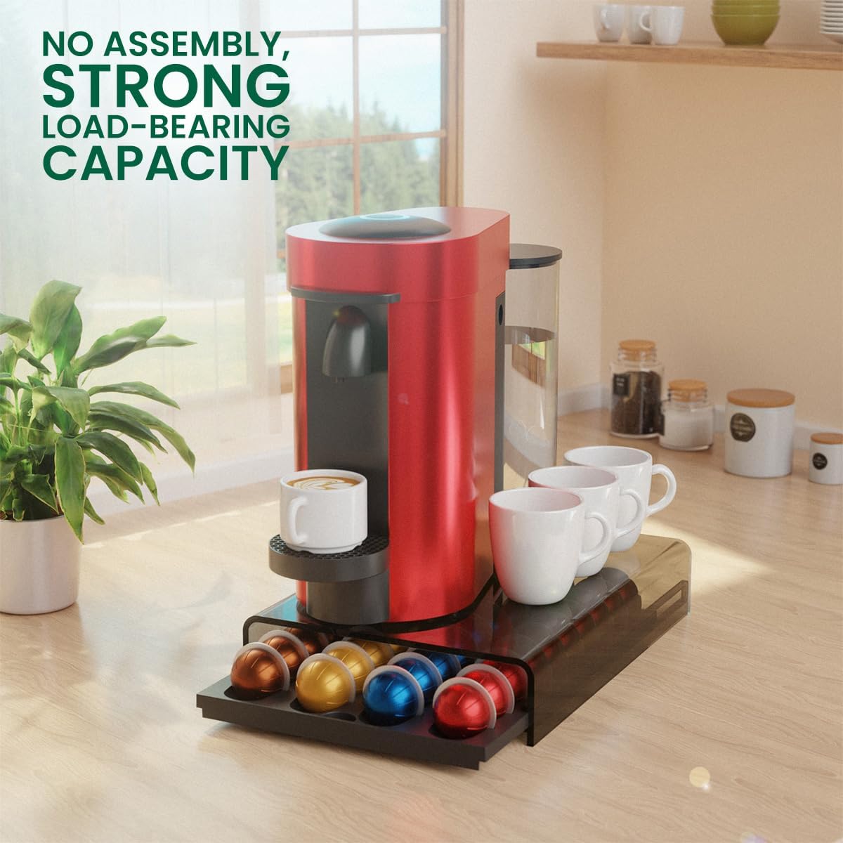 Storage Drawer for Nespresso Vertuo, Coffee Pod Holder for Counter Acrylic Top & Plastic Drawer Coffee Capsule Organizer - 40 Pods