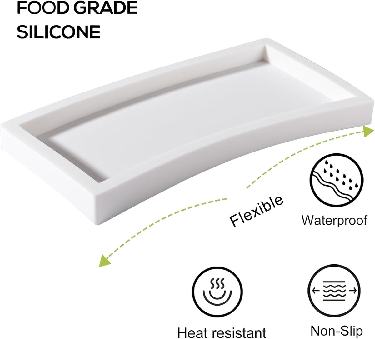 Small Silicone Bathroom Vanity Tray Rectangle Soap and Sponge Holder Kitchen Sink Organizer for Scrubber, Lotion Bottles, Perfume, Jewelry, Candle, Key Trinket Ring, Black