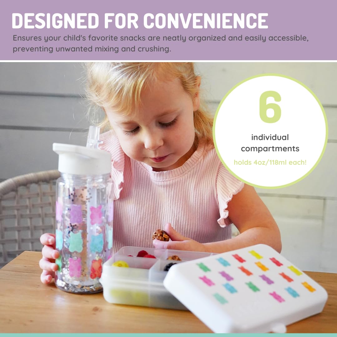 melii Snackle Box | 6-Compartment Divided Snack Container, BPA-Free Food Storage with Removable Dividers for School, Travel & On-the-Go Snacking Purple Cat