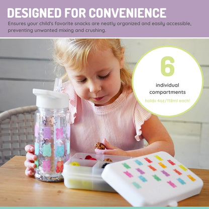 melii Snackle Box | 6-Compartment Divided Snack Container, BPA-Free Food Storage with Removable Dividers for School, Travel & On-the-Go Snacking Purple Cat
