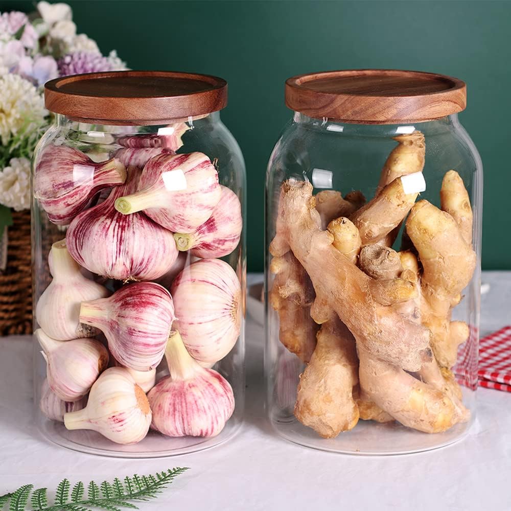 SAIOOL Glass Jars with Airtight Lid [Set of 4],Kitchen Canisters, Borosilicate Storage Containers,Retro Design, jars for Candy,Cookie,Rice,Sugar,Flour, Flour,Pasta,Nuts and Spice Jars