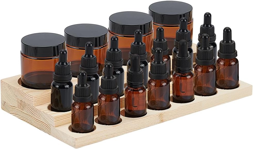 BENECREAT 3-Tier Essential Oil Display Stand, Wooden Essential Oil Organizer, Tabletop Storage Rack for 5-20ml Bottles, Nail Polish Compact Shelf, 6.7x11.8x2 inches