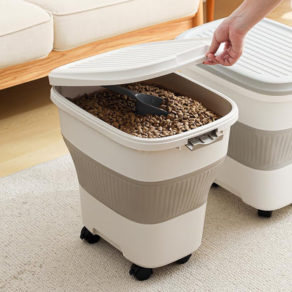 SEWIU Dog Food Storage Container Up to 2pack*20LB,Collapsible Dog Food Container with Travel Silicone Bowl and Scoop for Dog/Cat/Bird Food/Cat litter,Keep Dry Food Fresh,Easy to Move.