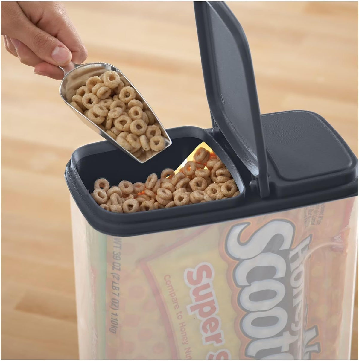 Clear Plastic Cereal Dispenser with Lid, 32 Cup Airtight Cereal Storage Container for Pantry Organization and Dry Food Storage, 9.75" x 5.38" x 13.5"