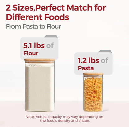 1Qt Airtight Glass Canisters with Bamboo Lid, Square Pantry Storage Containers for Coffee, Cookie, Candy, Snack, Nuts, Dry Goods - Kitchen & Pantry Organizers and Storage Containers